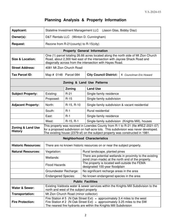 Planning Analysis & Property Information