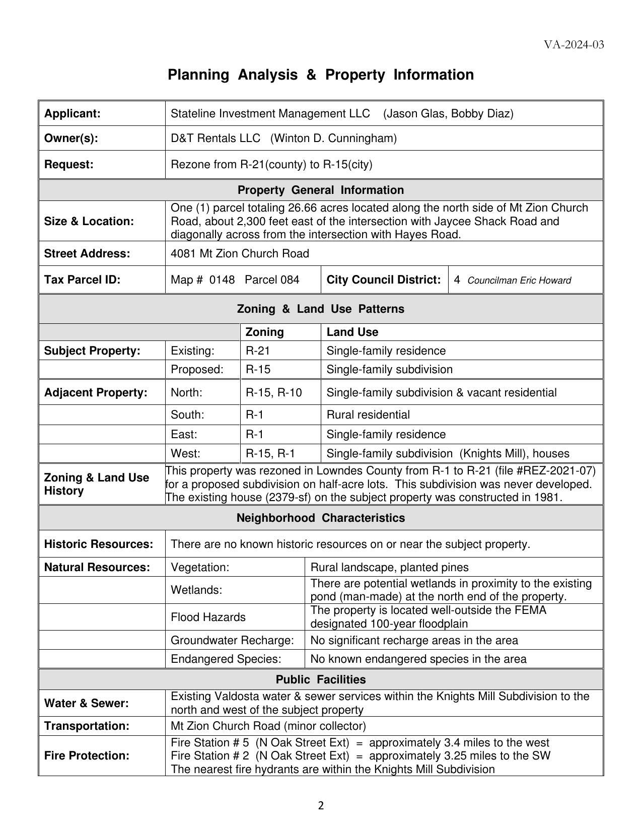 Planning Analysis & Property Information