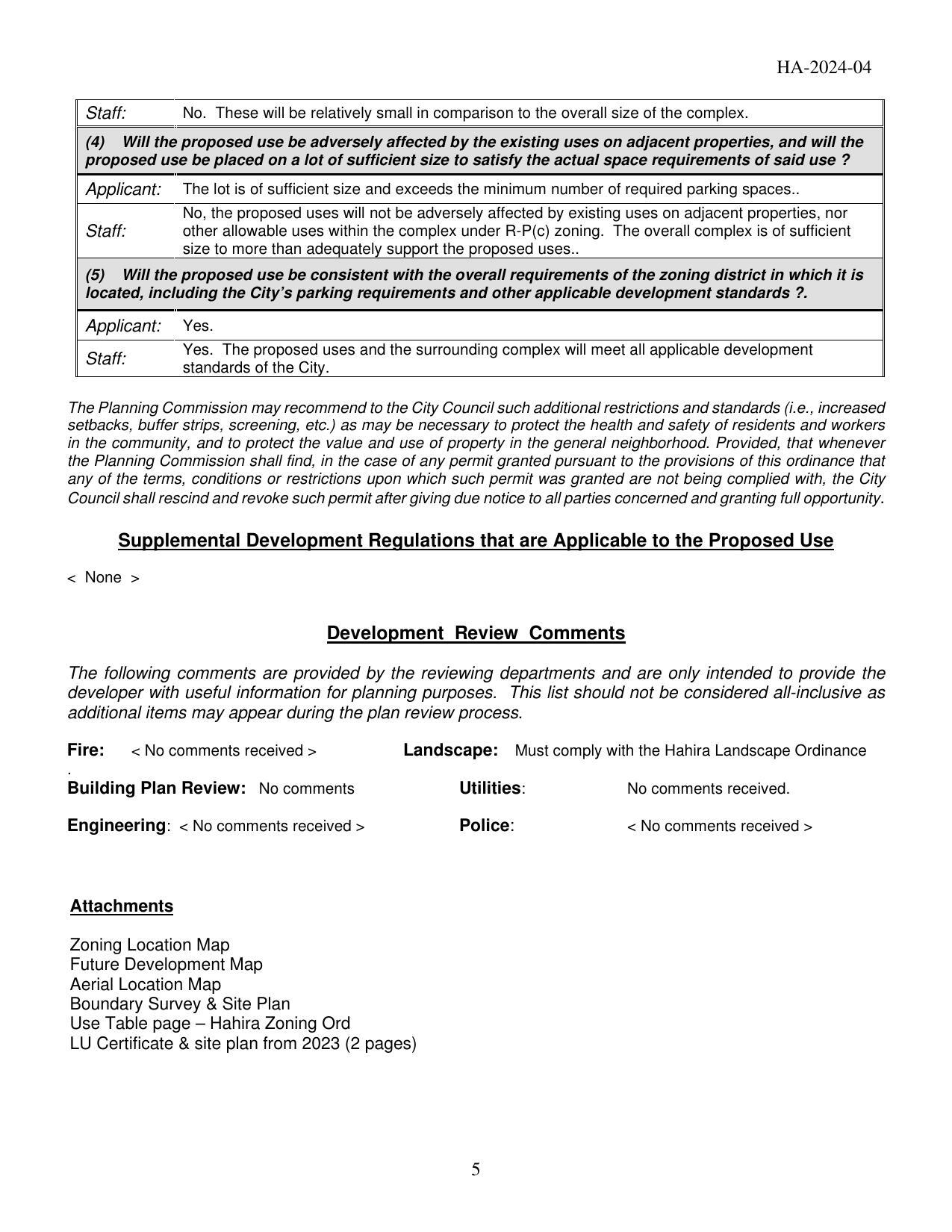 Development Review Comments