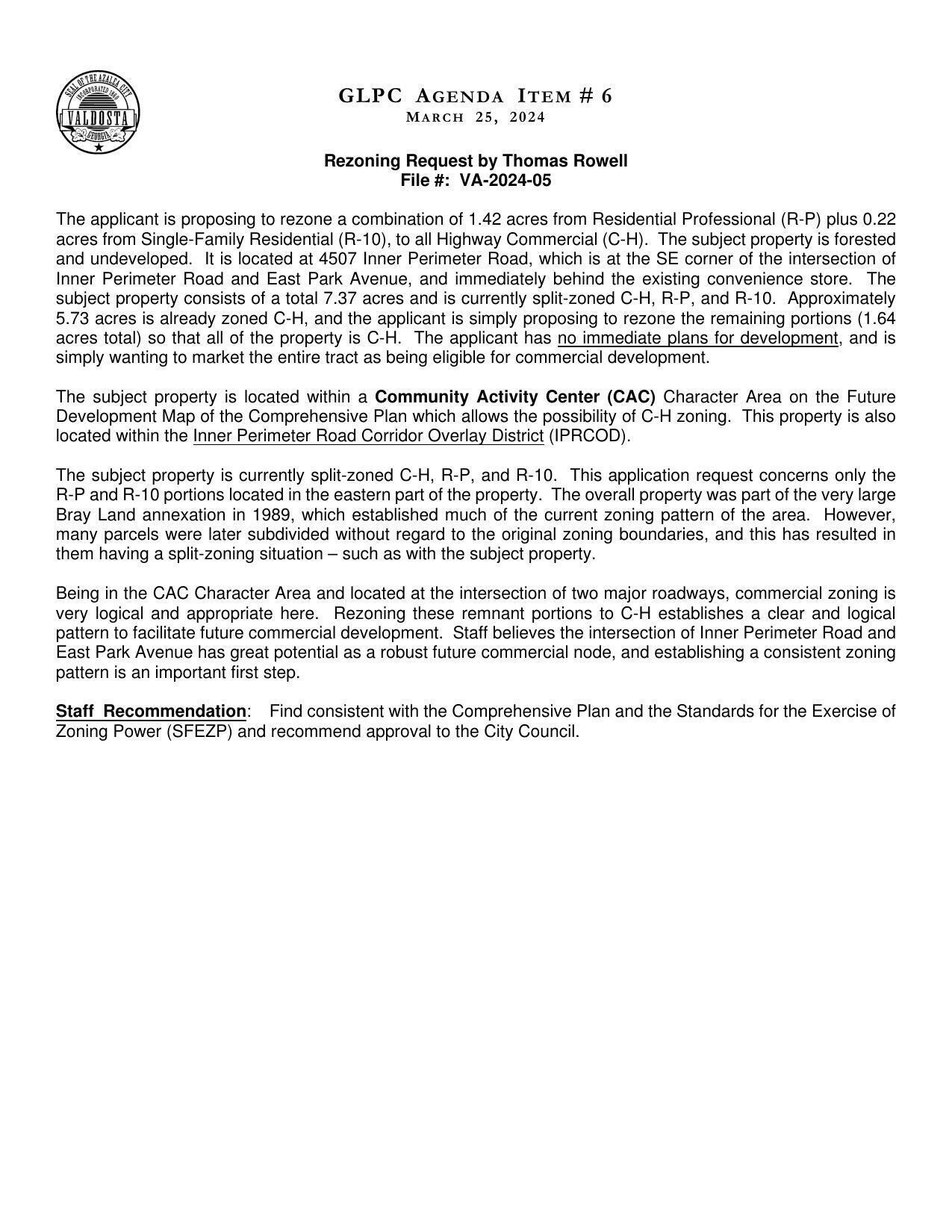 to market the entire tract as being eligible for commercial development.