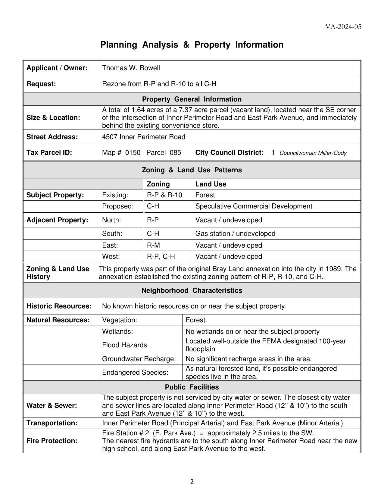Planning Analysis & Property Information