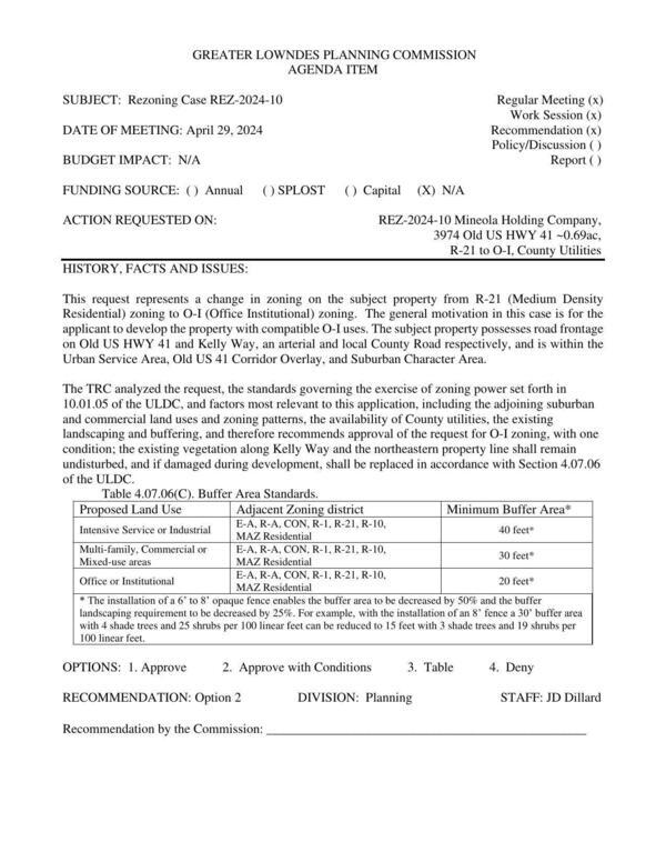 [to develop the property with compatible O-I uses. road frontage on Old US HWY 41 and Kelly Way]