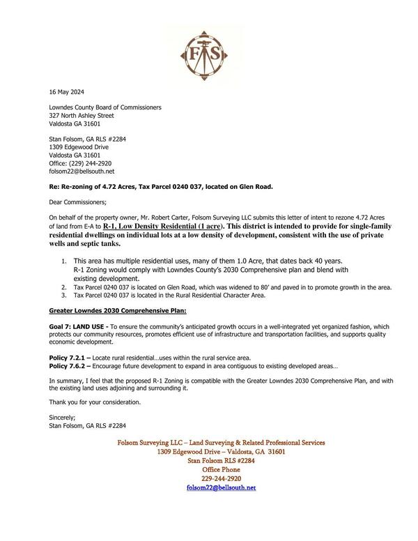 Letter of Intent from Stan Folsom