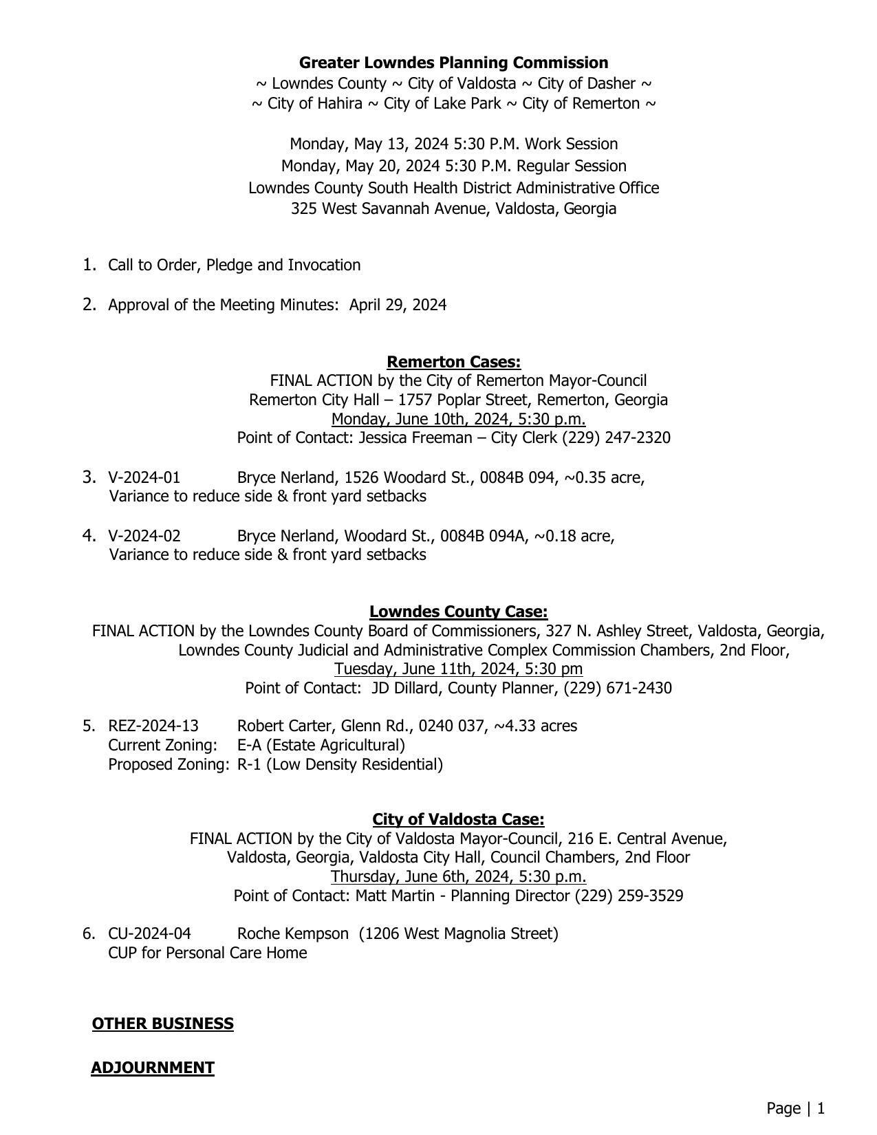 Agenda, GLPC, 2024-05-20