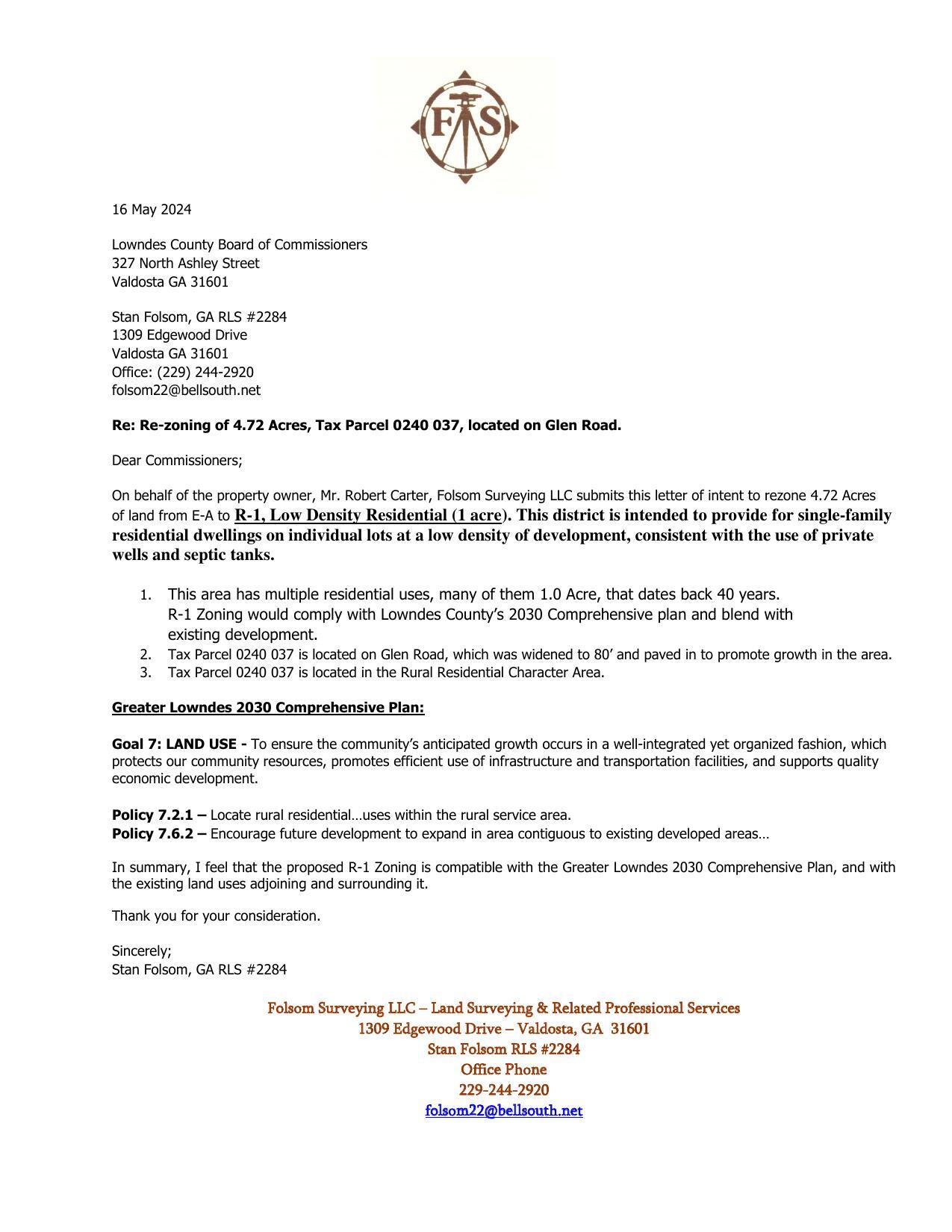 Letter of Intent from Stan Folsom