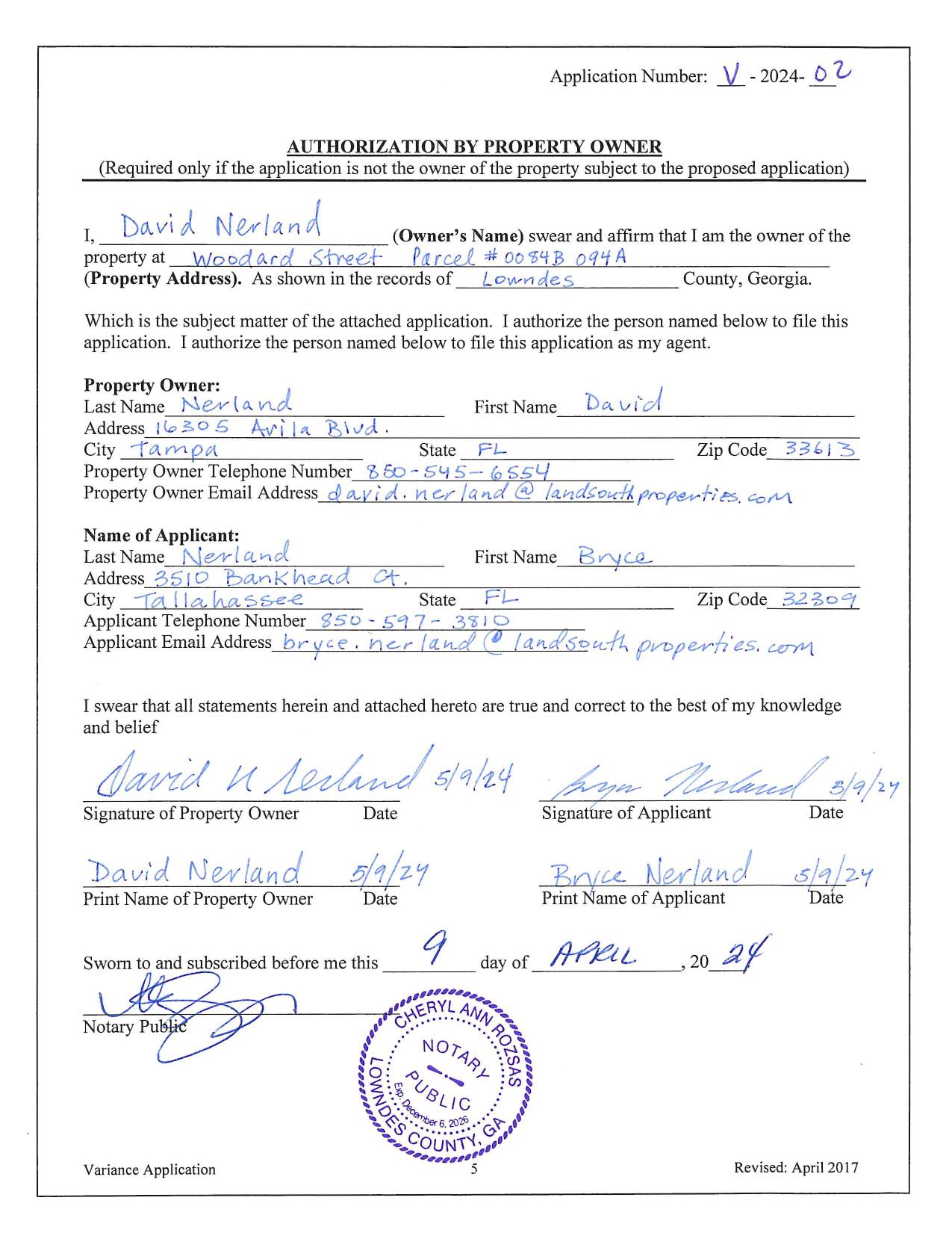 Authorization by Property Owner