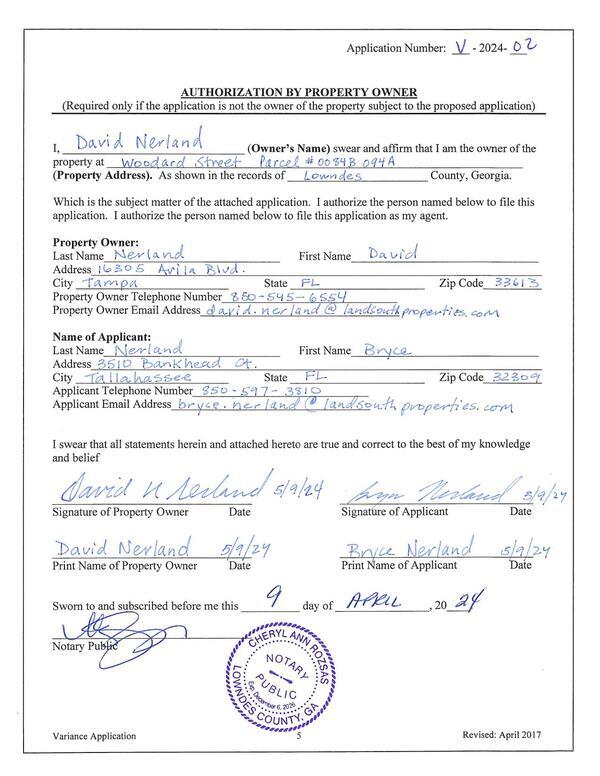 Authorization by Property Owner