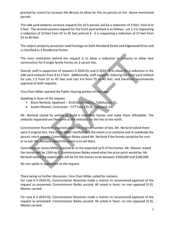 Commissioner Rountree inquired about the original number of lots. Mr. Nerland stated there