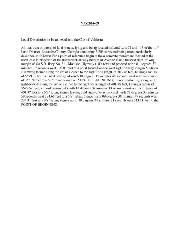 Legal Description to be annexed into the City of Valdosta