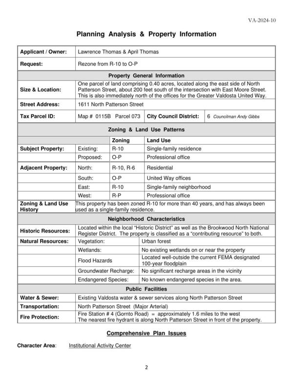 Planning Analysis & Property Information