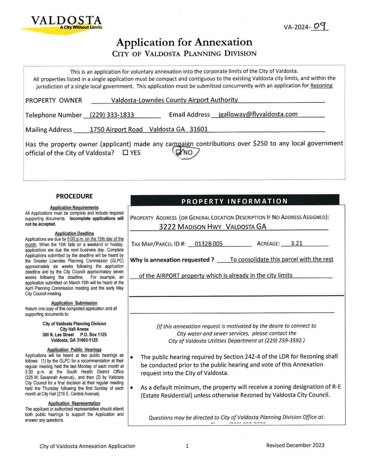 Application for Annexation
