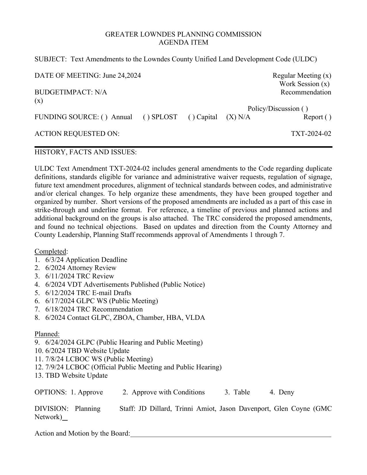 general amendments to the Code regarding duplicate definitions, standards eligible for variance and administrative waiver requests, regulation of signage, future text amendment procedures, alignment of technical standards between codes, and administrative and/or clerical changes. To help organize these amendments, they have been grouped together and organized by number.