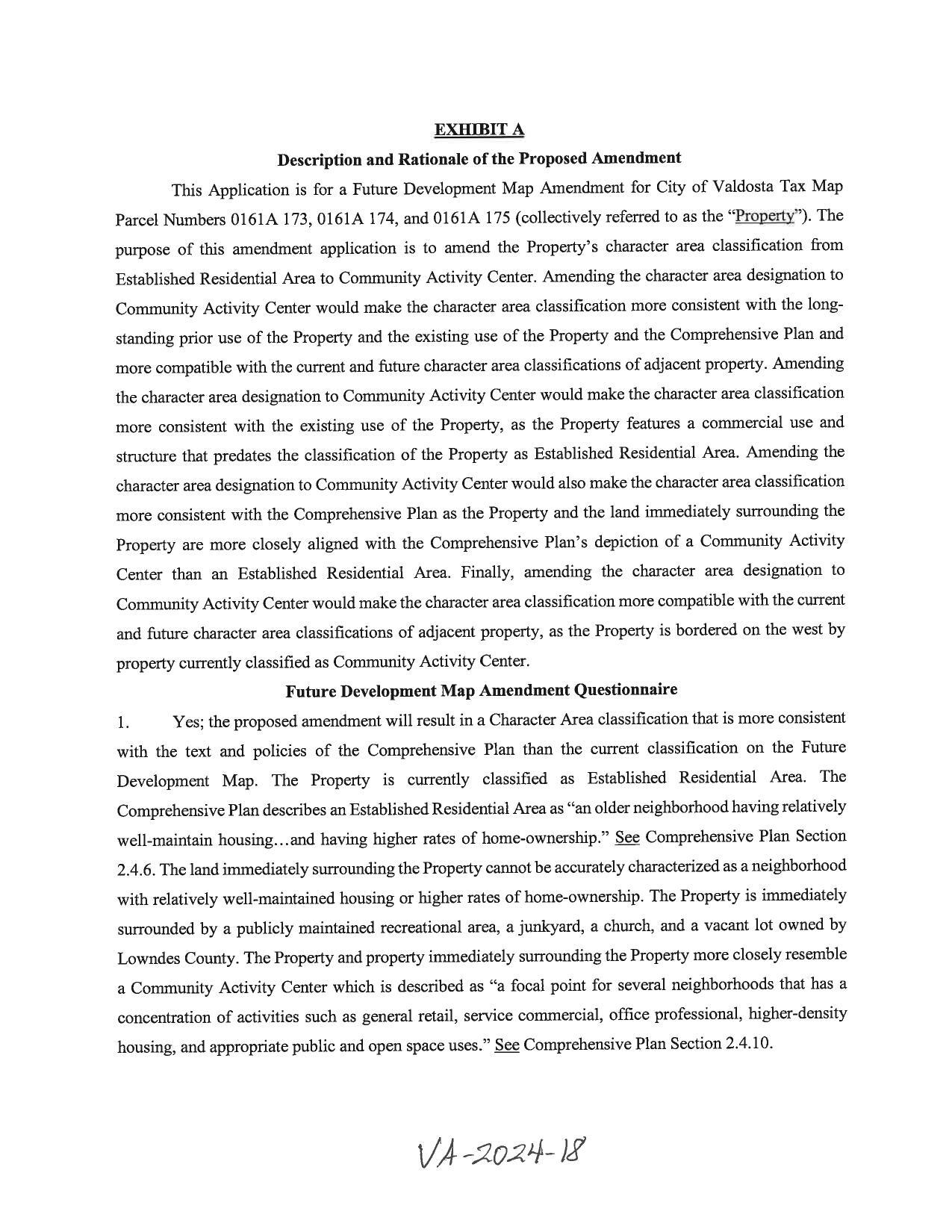 EXHIBIT A: Description and Rationale of the Proposed Amendment