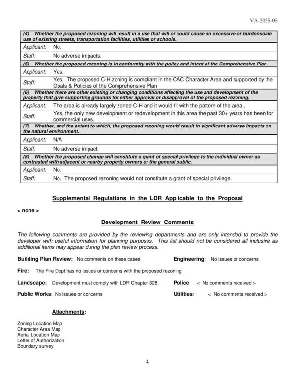 Development Review Comments