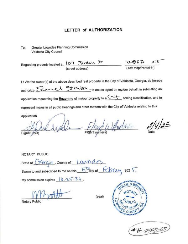 LETTER of AUTHORIZATION from Floyd W Anderson to Samuel Straka