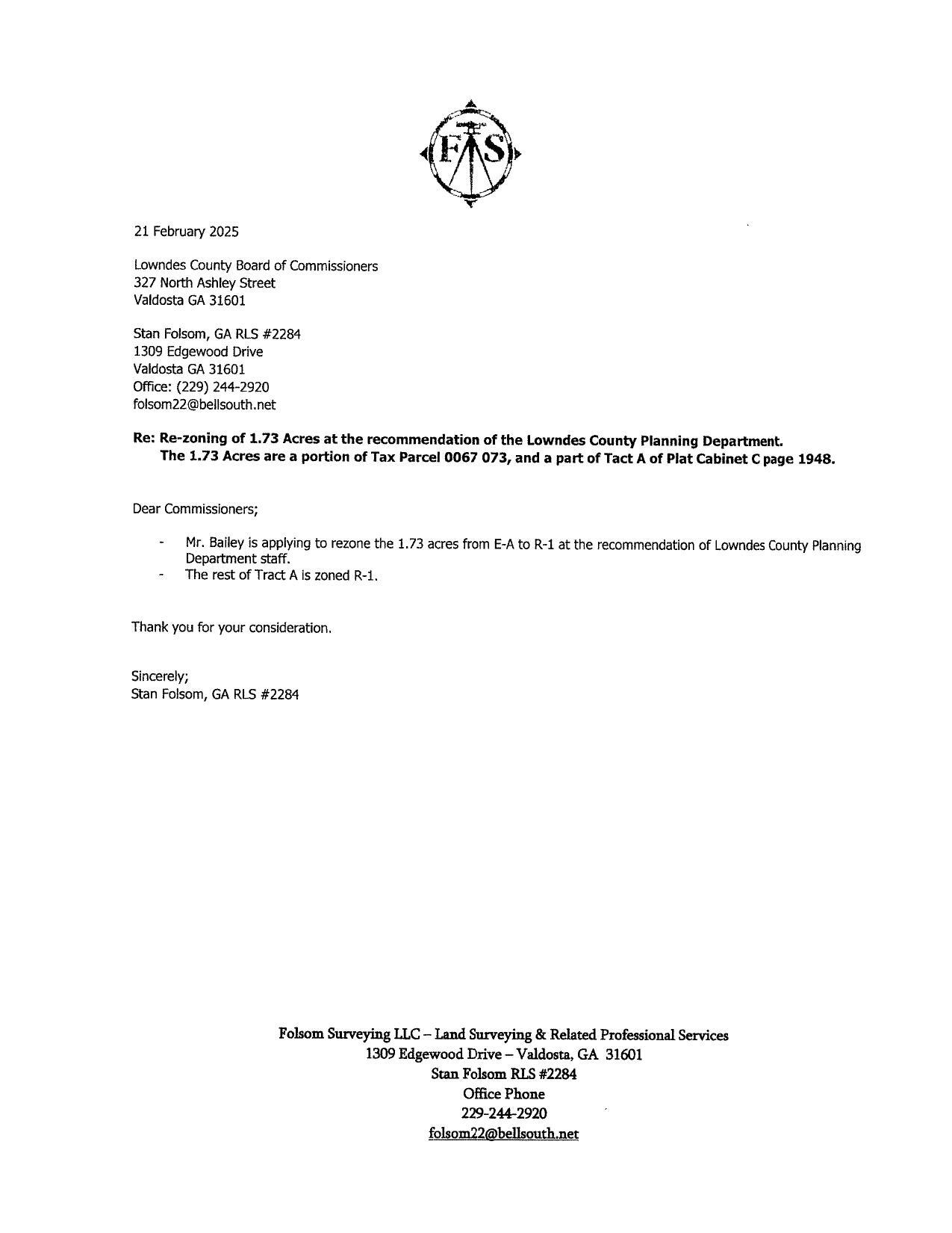 Rezoning request from Stan Folsom for Mr. Bailey 