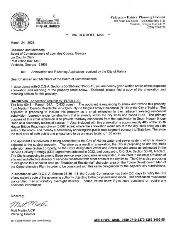 In accordance with O.C.G.A. Sections 36-36-6 and 36-36-11, you are hereby given written notice of the proposed annexation and rezoning of the property listed below.