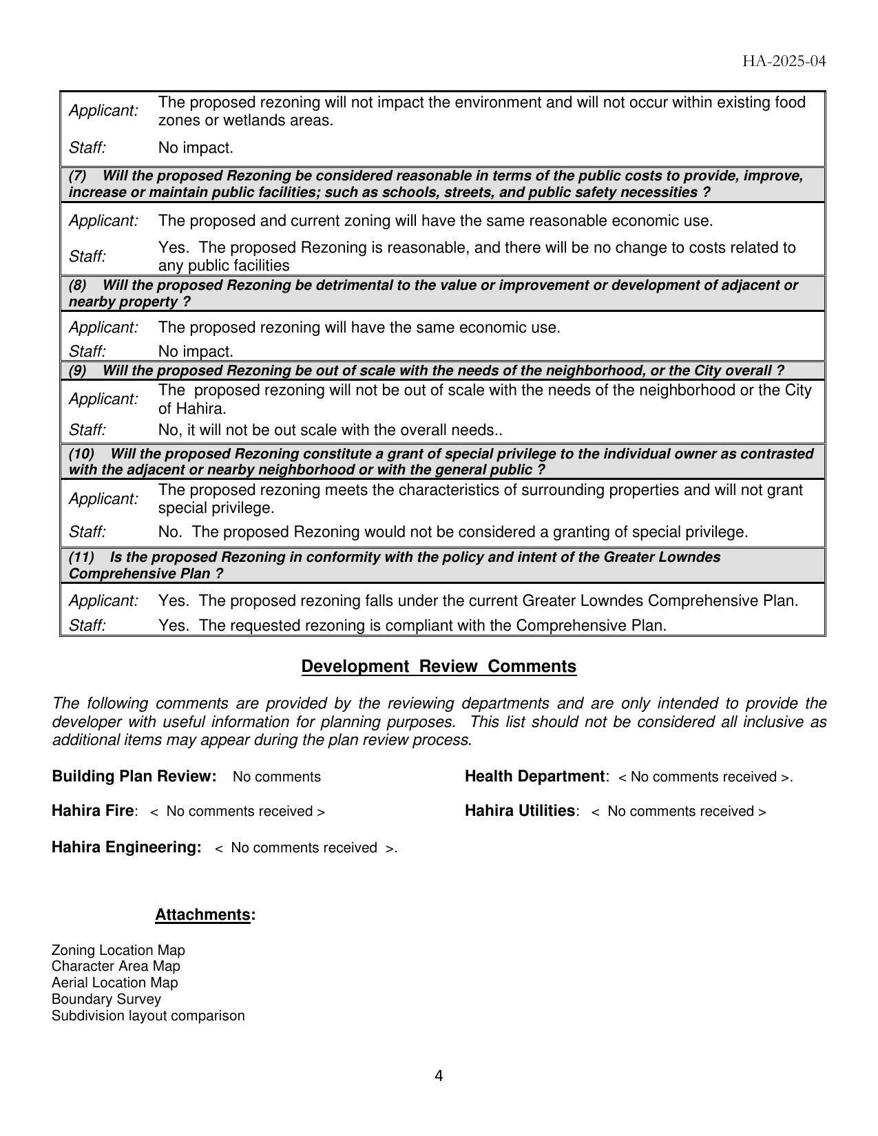 Development Review Comments