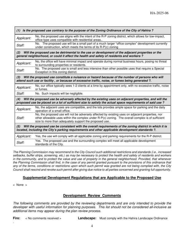 Development Review Comments