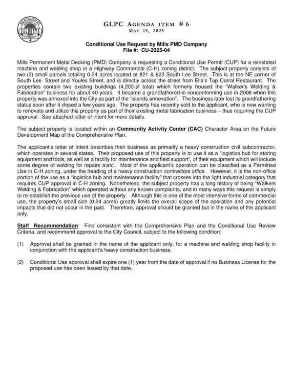 [for a reinstated machine and welding shop in a Highway Commercial (C-H) zoning district.]