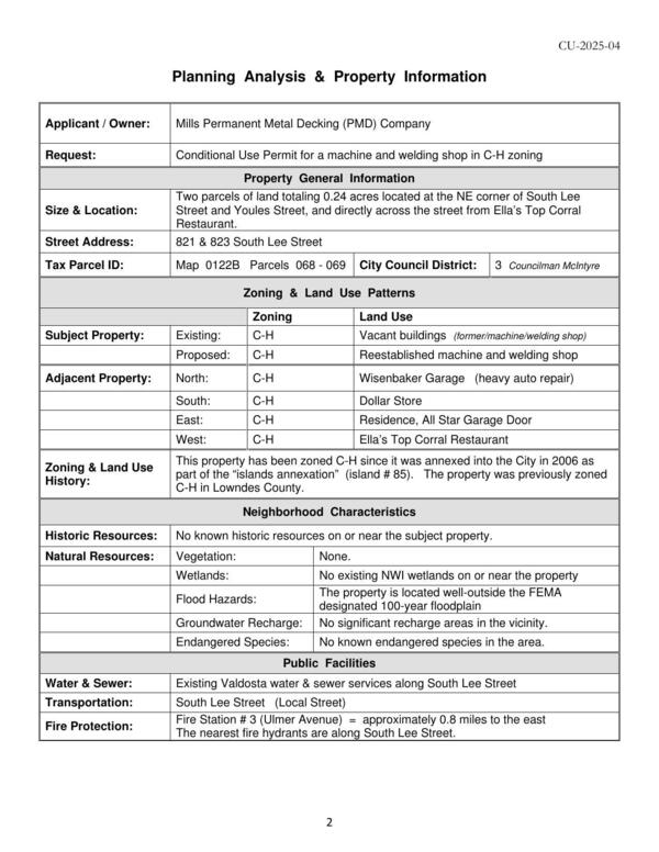 Planning Analysis & Property Information