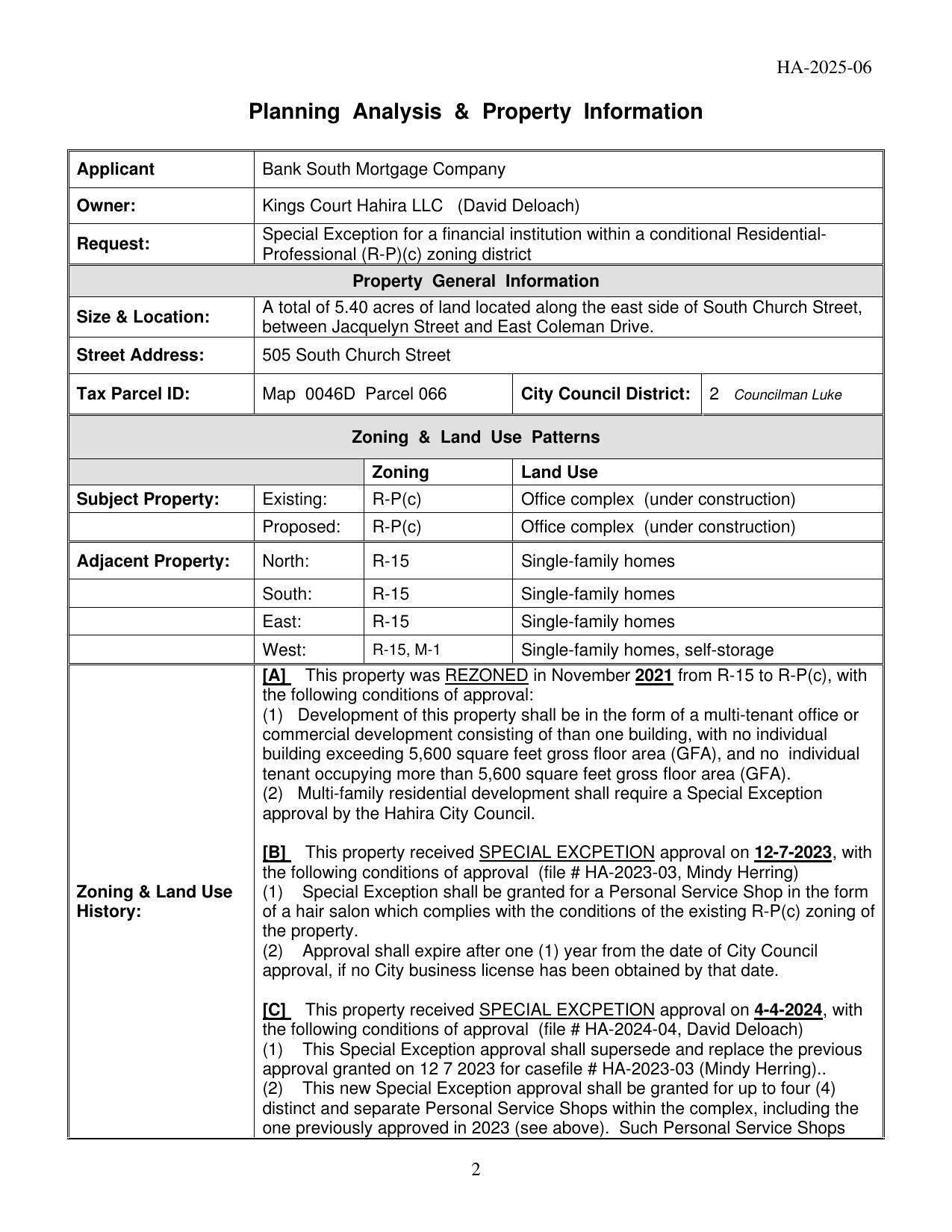 Planning Analysis & Property Information