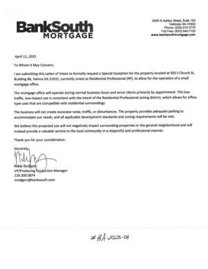 [Cover letter from Nikki Rodgers, VP, BankSouth Mortgage]