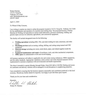 [Letter of Intent from Walter Fletcher]