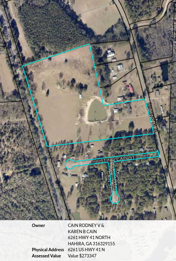 [Map: REZ-2025-10 Cain Property, 6261 US 41N Lowndes County Tax Assessors]