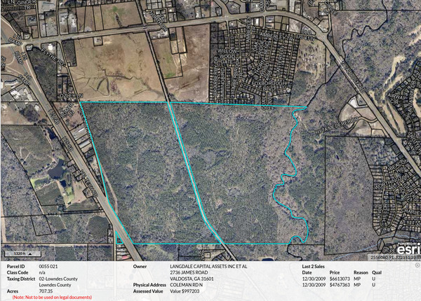 [Map: REZ-2025-11 Langdale Capital Assets, Coleman Road, Lowndes County Tax Assessors]