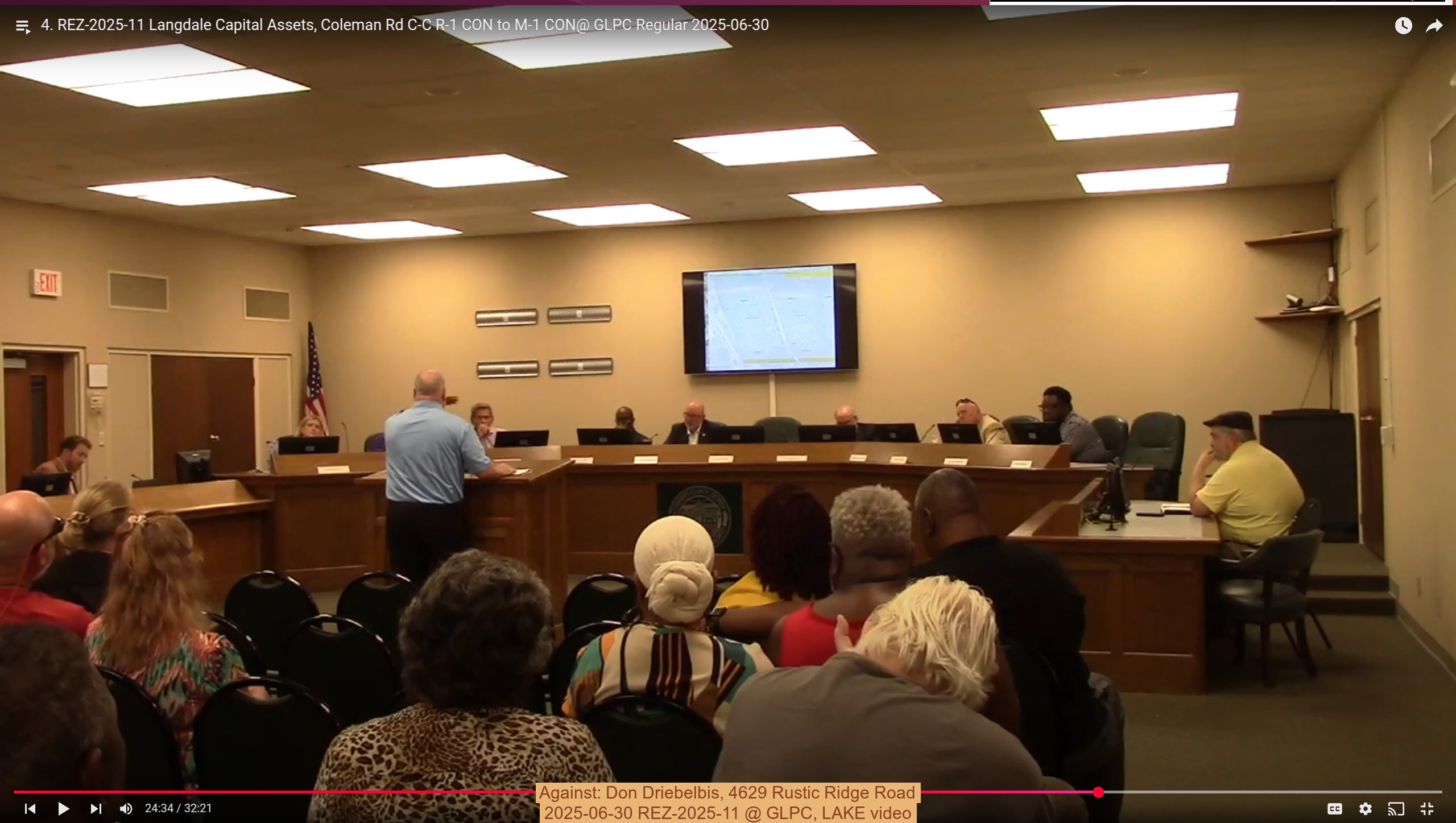 Against: Don Driebelbis, 4629 Rustic Ridge Road, 2025-06-30 REZ-2025-11 @ GLPC, LAKE video