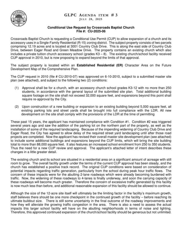[to allow expansion of a church and its accessory uses in a Single-Family Residential (R-15) zoning district.]