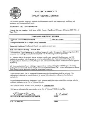 [Land Use Certificate, Applicant: Crossroad Baptist Church File #:, CU-2010-07]