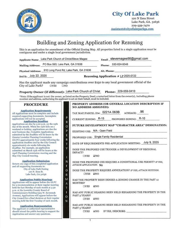 [Building and Zoning Application for Rezoning]