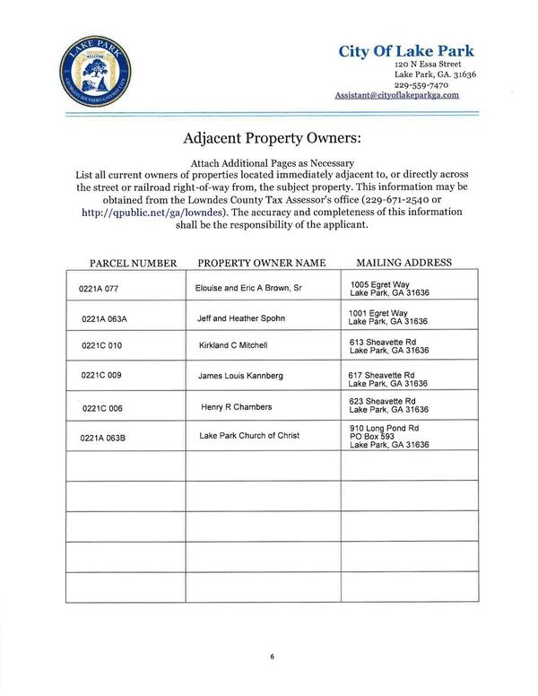[Adjacent Property Owners:]