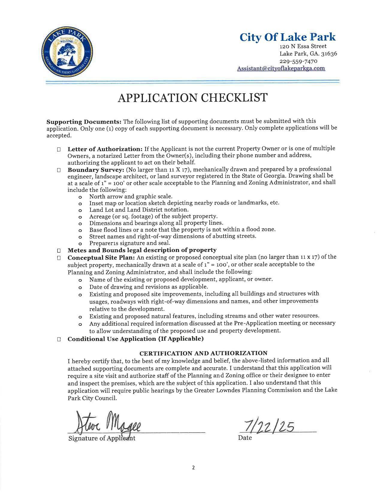 APPLICATION CHECKLIST