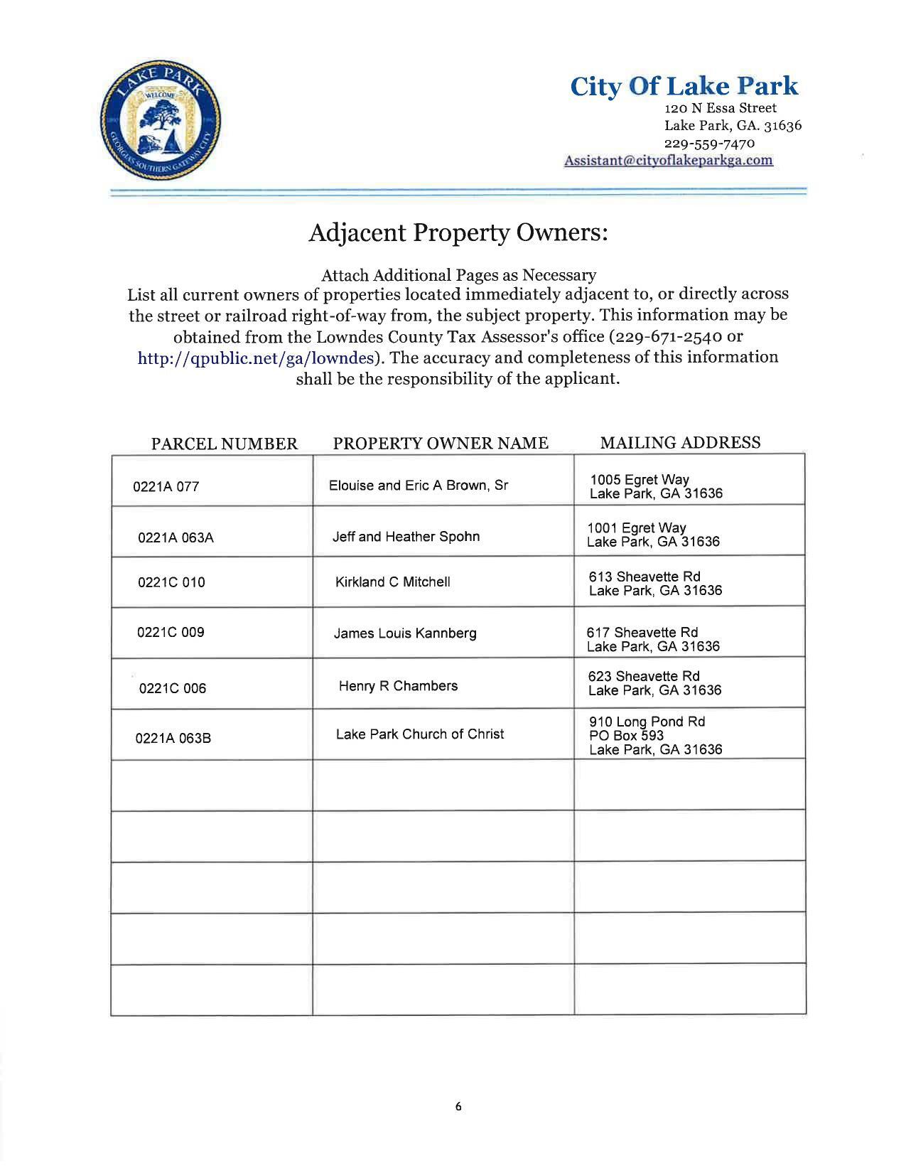 Adjacent Property Owners: