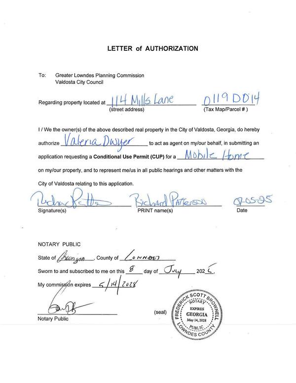 Richard Patterson LETTER of AUTHORIZATION