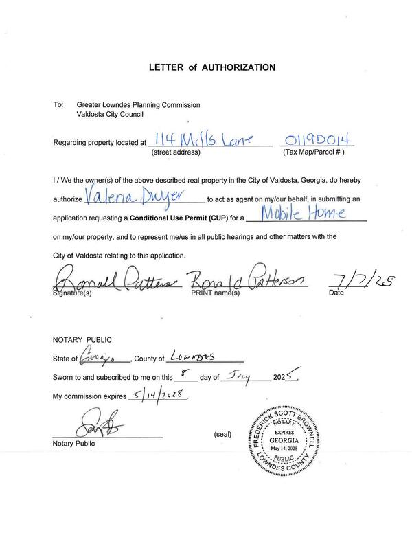 Ronald Patterson LETTER of AUTHORIZATION