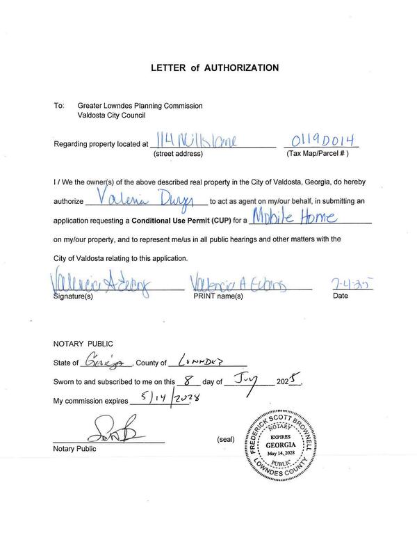 Valencia A Evans LETTER of AUTHORIZATION