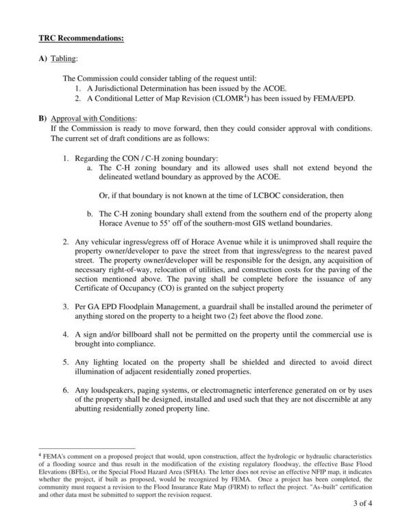 TRC recommends A) Tabling B) Approval with Conditions.
