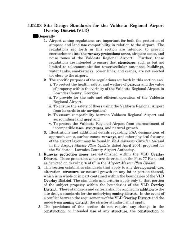 4.02.03 Site Design Standards for the Valdosta Regional Airport Overlay District (VLD)