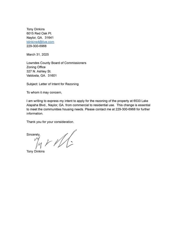 Rezoning request from Tony Dinkins