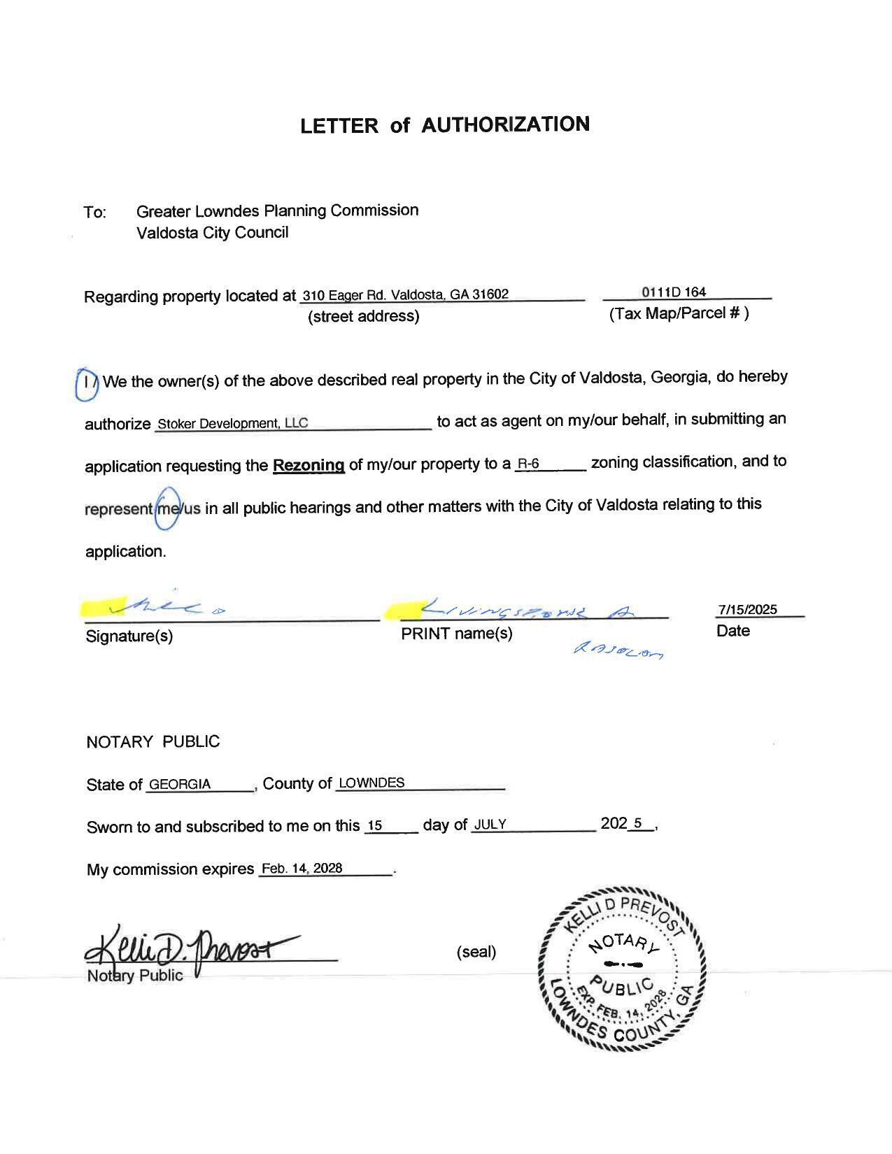 Livingston A Rasolam(?) LETTER of AUTHORIZATION