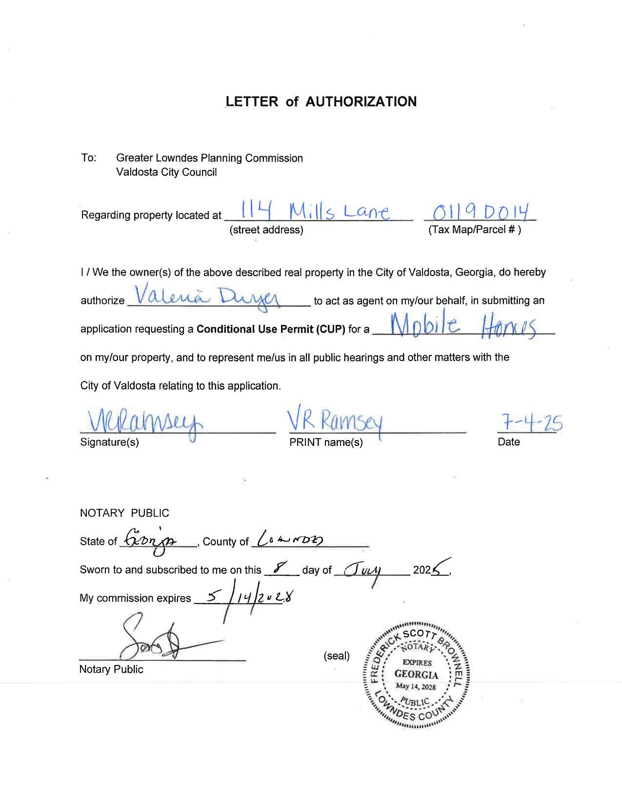 VR Ramsey LETTER of AUTHORIZATION