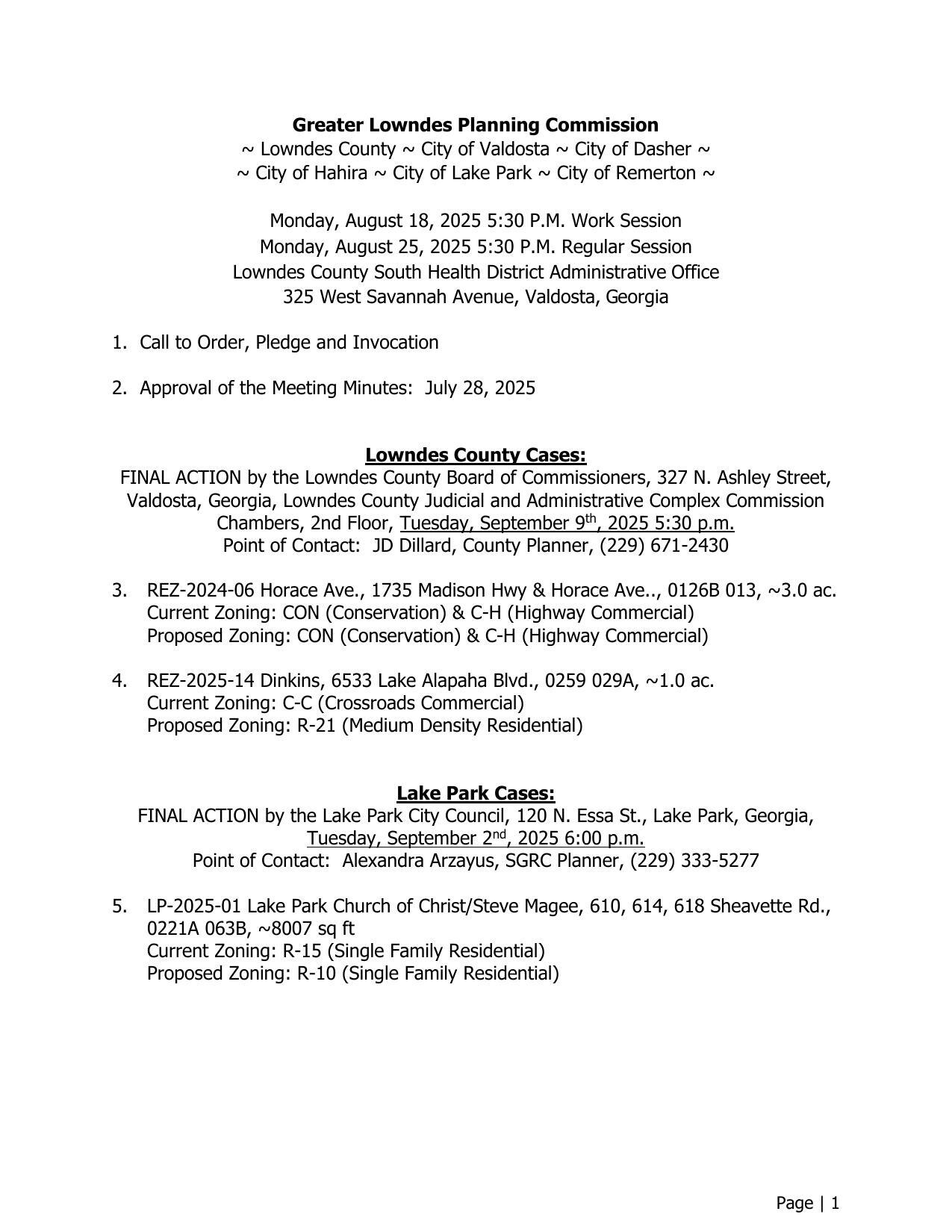 2 Lowndes County Cases and 1 Lake Park Case