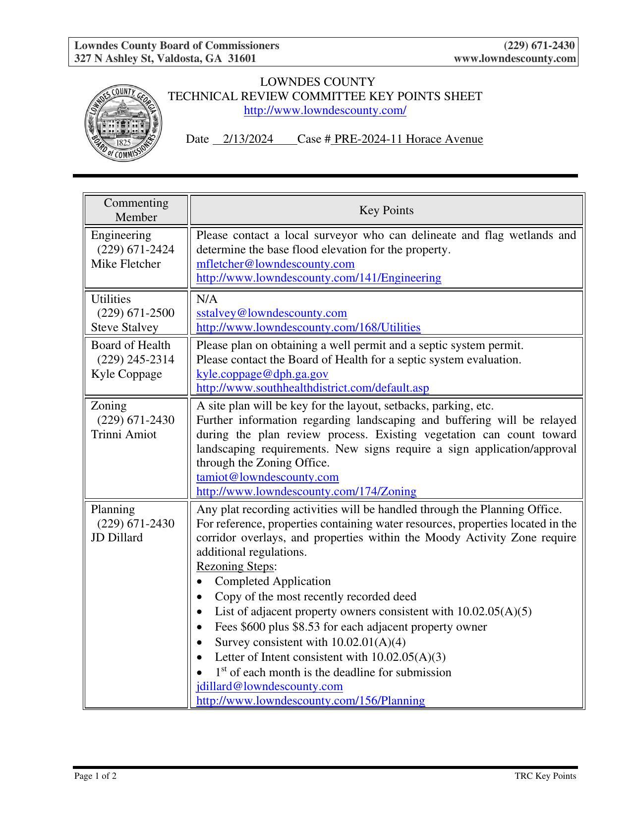 TECHNICAL REVIEW COMMITTEE KEY POINTS SHEET