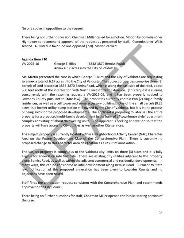 10. VA-2025-10, George T. Biles, annex 6.17 acres into the City of Valdosta