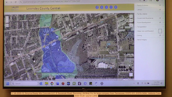 [Movie: 5. VA-2025-12, Smyrna Ready Mix Concrete LLC, E Savannah Road, Rezoning, JN Bray Co, for large company from Tennessee, 0157C 011, 0157A 040A, Valdosta Case, 2025-10-20 --jsq for LAKE]