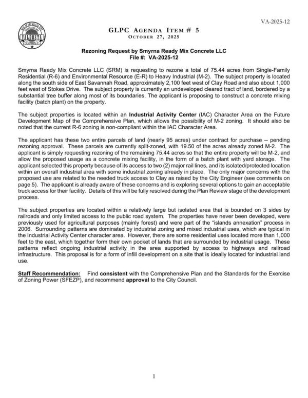 [Smyrna Ready Mix Concrete LLC, rezone 75.44 acres from R-6 and E-R to M-2.]